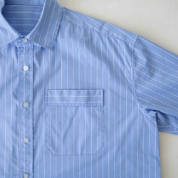ﾓﾘﾉｶﾞｯｺｳ 夏の羽織りにショート丈ストライプシャツ (白×ライトブルー) クロップ丈シャツ 12枚目の画像