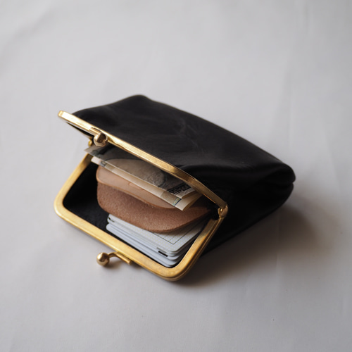 がま口財布 真鍮口金 エルバマット ブラックencyoku creema encyoku 真鍮口金（深）がま口（小）厚型 - calme online shop