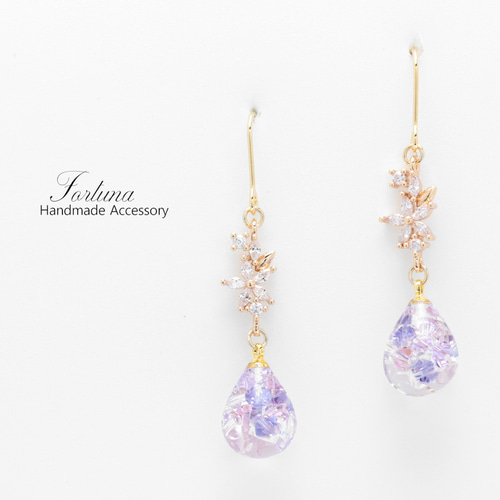 花と雫~4color~(1040) ピアス/イヤリング/ノンホールピアス/樹脂ピアス 