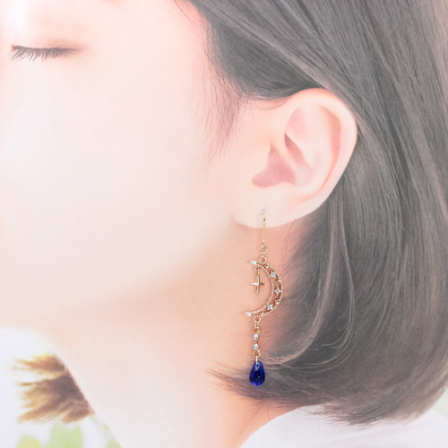 月と揺れる雫(1042) ピアス/イヤリング/ノンホールピアス/樹脂ピアス 