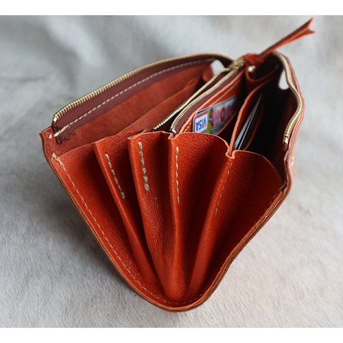 ハラコの本革でハンドメイドした長財布/大きな財布/LV-harako-オレンジ
