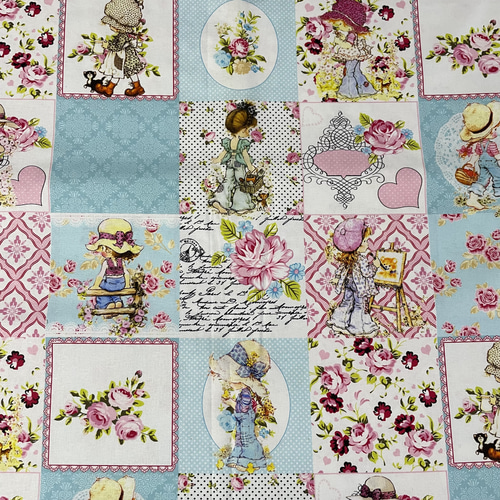 かわいい❤✩.*˚昭和レトロ✩.*˚❤レトロガール❤️パッチワーク❤ ✧*。レトロガールパッチ風生地 約45×110 生地 brown3104 通販