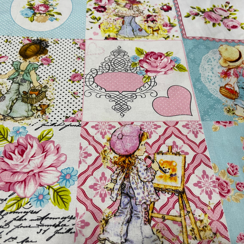 かわいい❤✩.*˚昭和レトロ✩.*˚❤レトロガール❤️パッチワーク❤ ✧*。レトロガールパッチ風生地 約45×110 生地 brown3104 通販