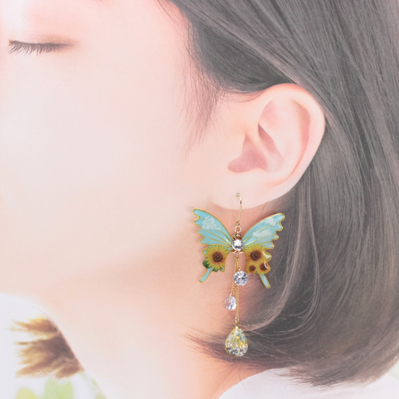 胡蝶~Sunflower＆Blue Sky~(c55) ピアス/イヤリング/ノンホールピアス/樹脂ピアス 3枚目の画像