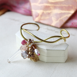 [獨一無二的商品] Minami 原石粉色碧璽、石英和珍珠手鐲 第4張的照片