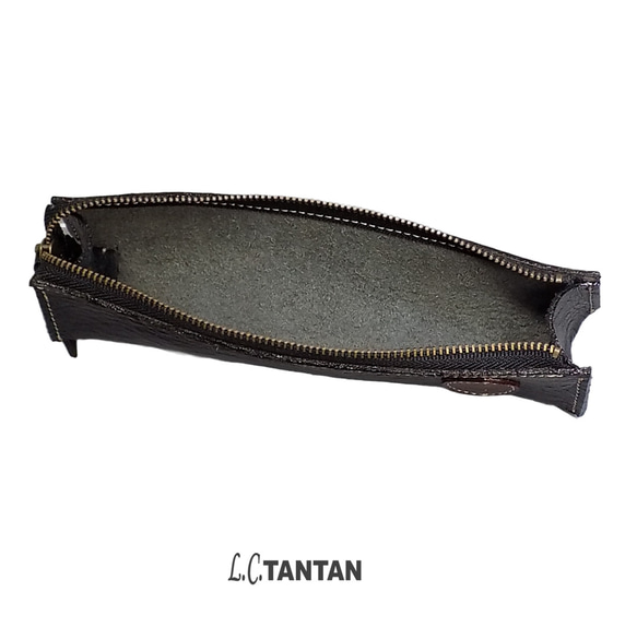 ファスナー付本革ペンケース 本革 牛革 おしゃれ シンプル かわいい 筆箱 三角 ブランド 日本製 L.C.TANTAN 5枚目の画像