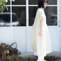 亞麻有機棉紗布寬鬆短袖長連衣裙 第2張的照片