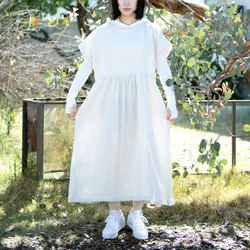 亞麻有機棉紗布寬鬆短袖長連衣裙 第3張的照片