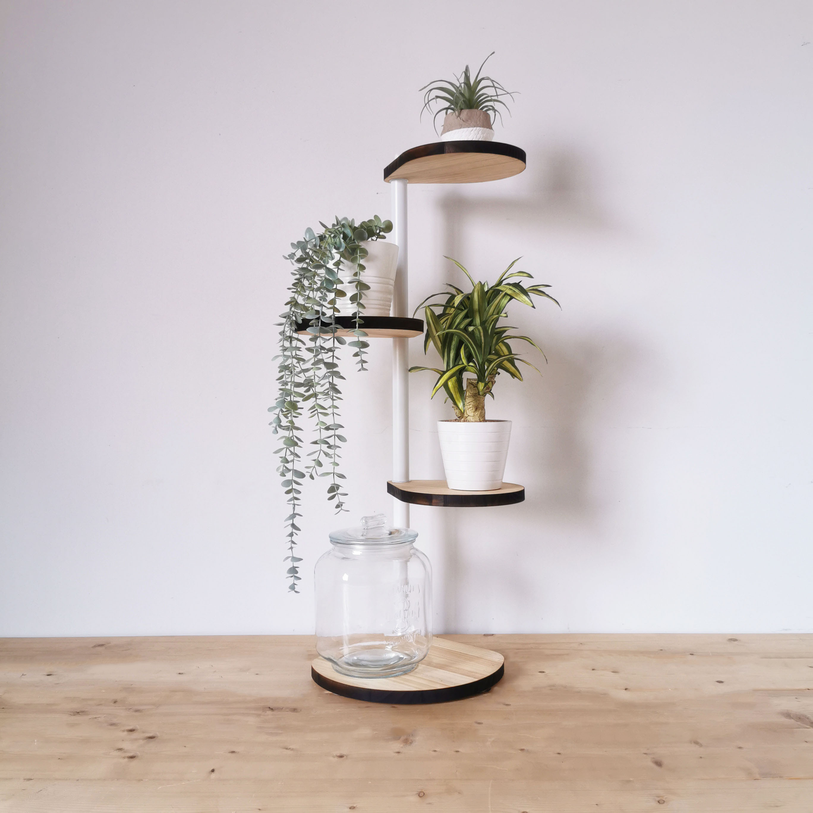 角にも置けるしずくのスタンドシェルフ 3段タイプ【 ホワイト 】/ 360度回転 / 観葉植物 / 完成品