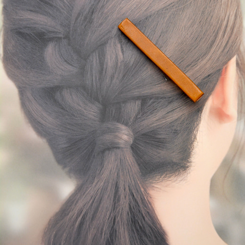 送料無料] キャラメルカラー ヘアクリップ 黄茶 ヘアアクセサリー 本革 