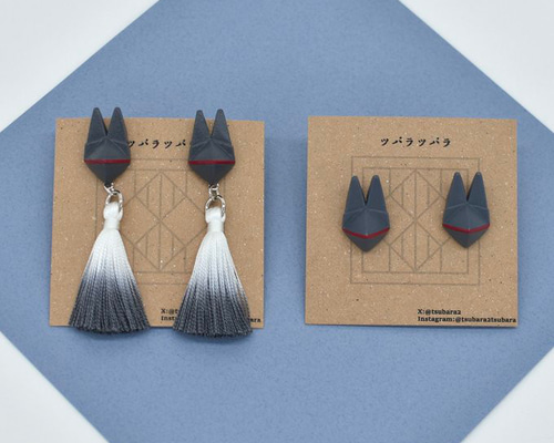 折り紙 狐面(きつねめん) ピアス・イヤリング【銀狐】 ピアス（その他