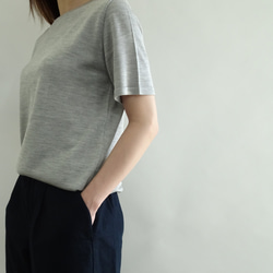 [日本製] 100%真絲基本款針織套頭衫&lt;淺灰色&gt; 第7張的照片
