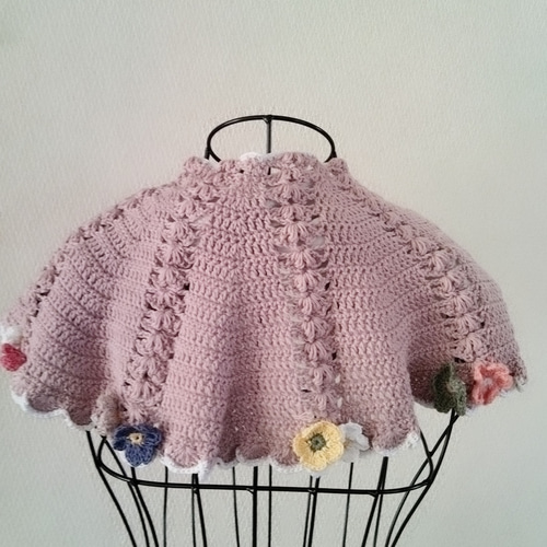 1日後発送】手編みキッズつけ襟／コットンケープ／ハンドメイド