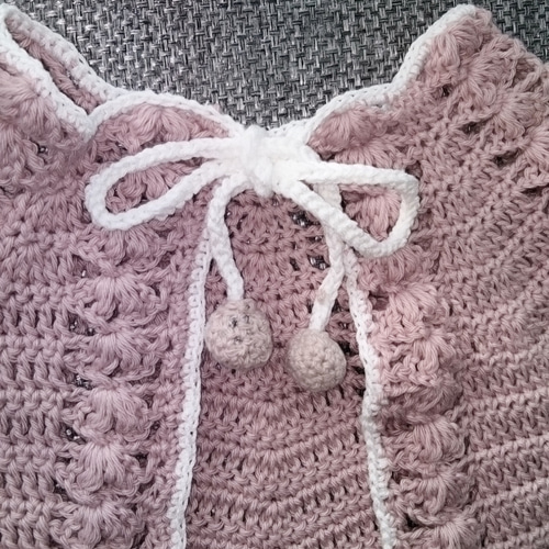 1日後発送】手編みキッズつけ襟／コットンケープ／ハンドメイド