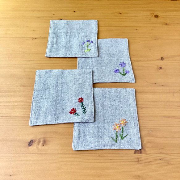 《在庫限り》チェックと刺繍のリバーシブルコースター（パープル） 3枚目の画像