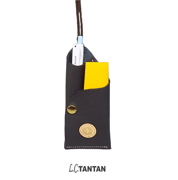 メモポケット付きペンケース おしゃれ 機能的 ネックストラップ付き 軽い 日本製 ビジネス イベント 革小物 プレゼント 3枚目の画像