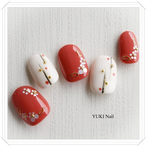 和ネイル×橙色 ネイルチップ（つけ爪） yuki-nail Bridal 通販