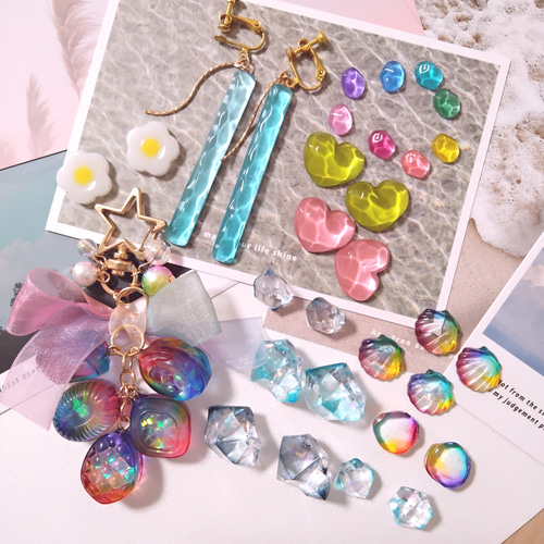 (保留）シェル　パープル＆ブラックグラデーション　ピアス＊イヤリング 保留）シェル パープル＆ブラックグラデーション ピアス