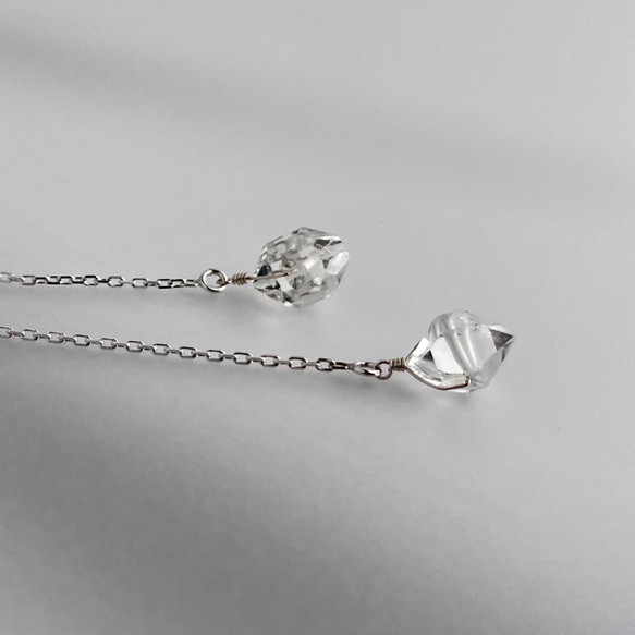 silver925 Herkimer Diamond チェーンピアス 3枚目の画像