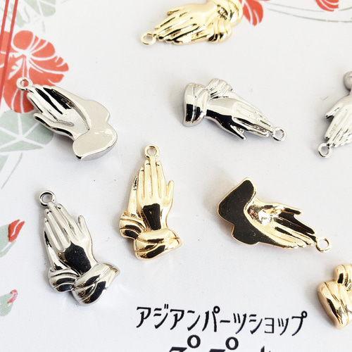 2個 祈り 手 祈る手 18KGP チャーム パーツ/シルバー【19㎜×10