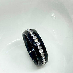 Newラインストーン ブラック ステンレスリング ステンレス指輪 ピンキーリング 3枚目の画像