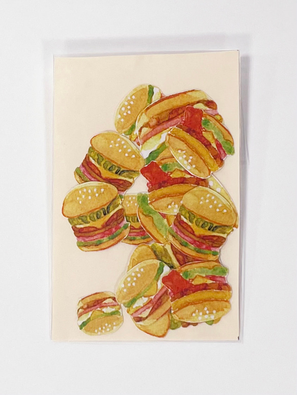 水彩＊ハンバーガーのフレークシールセット 3枚目の画像