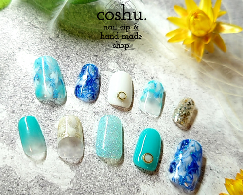 香夏ページ ネイルチップ 深海ニュアンスの大人夏ネイルチップ(411 - ネイルチップ通販Ruru