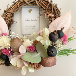 紫陽花と木の実の優しいリース　リース　ピンク　プレゼント　お祝い　結婚式　誕生日　両親贈呈品 6枚目の画像
