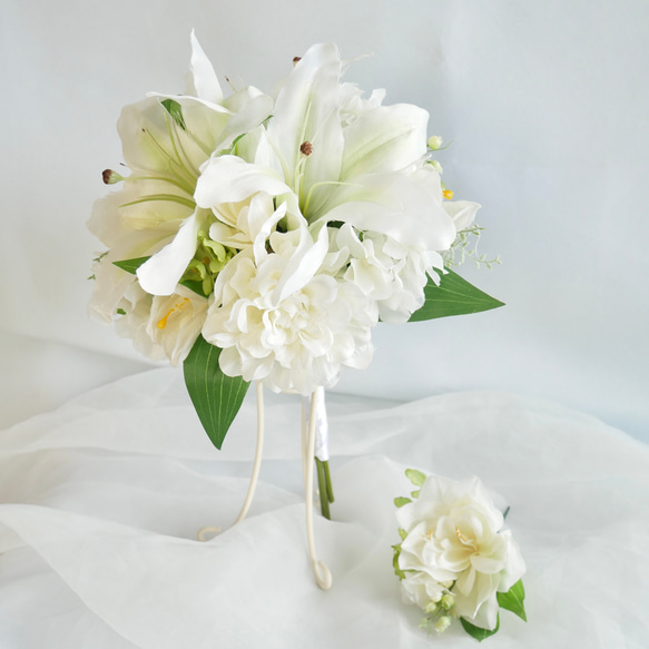 カサブランカ ウエディングブーケ ブートニア 結婚式 ブーケ 髪飾り