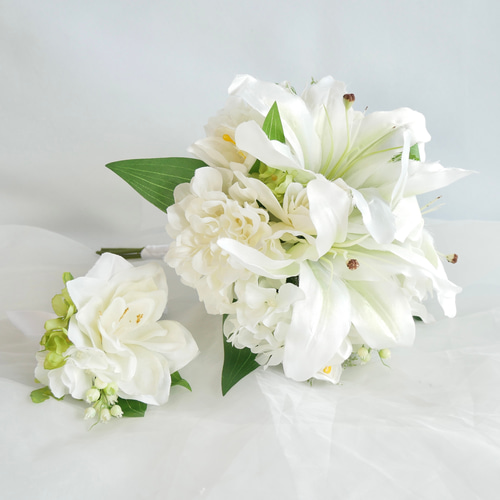 カサブランカ ウエディングブーケ ブートニア 結婚式 ブーケ 髪飾り