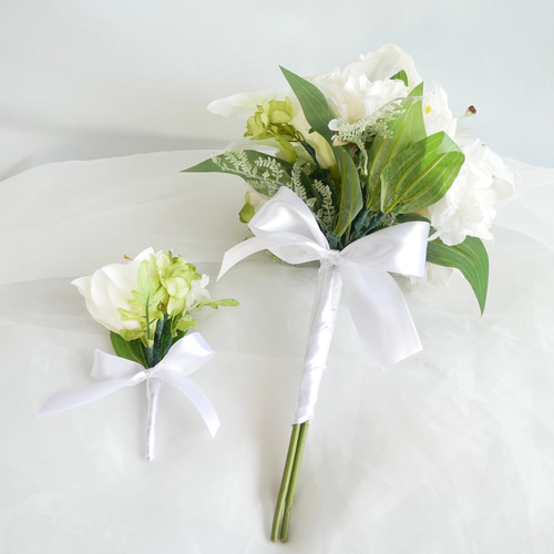 カサブランカ ウエディングブーケ ブートニア 結婚式 ブーケ 髪飾り