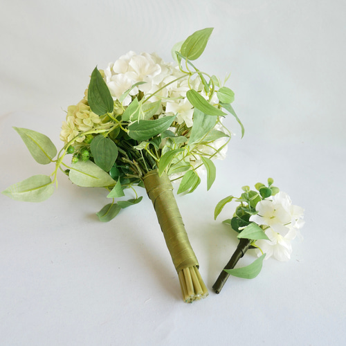 あじさい ウエディング 緑 ブーケ ブートニア ヘッドドレス 結婚式