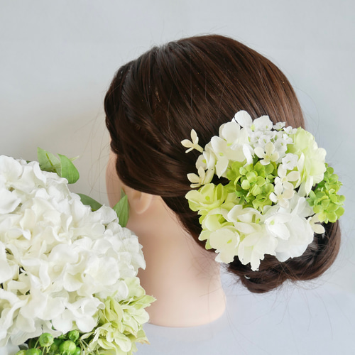 あじさい ウエディング 緑 ブーケ ブートニア ヘッドドレス 結婚式