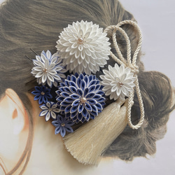 つまみ細工　髪飾り　成人式　結婚式　和装用　ヘア飾り　正絹　青　紺　ネイビー 7枚目の画像