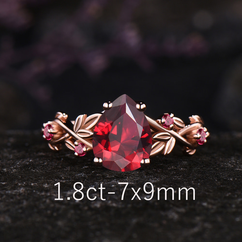 7月の誕生石 ルビー 婚約指輪 リーフ フローラル つる 小枝 枝