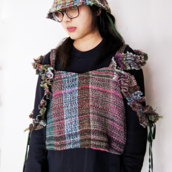 [Handwoven] Colorful Top with Frilled Ribbon , Saori weaving 第6張的照片