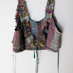 【個性的】手織りのフリルキャミトップス 複雑な色合い 3枚目の画像
