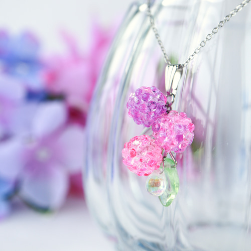 色が選べる紫陽花 ネックレス 金属アレルギー対応 早割母の日2024