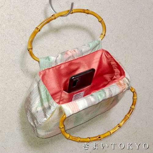 竹持ち手のインドシルクバッグ♪着物に合うバッグ【送料無料】 その他