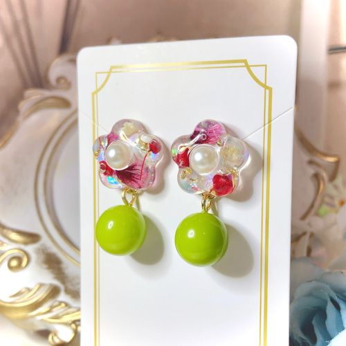 花レトロシリーズ No2 ピアス/イヤリング お花 揺れる 可愛い