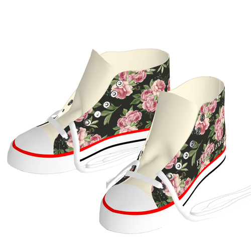 スニーカー ハイカット シューズ レディース 女性 S M L 花柄 フラワー  