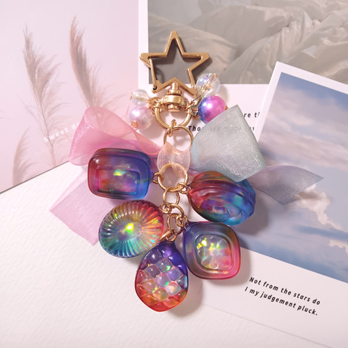 レインボー☆グラデーションパールとリボンのキラキラ虹色ドロップ