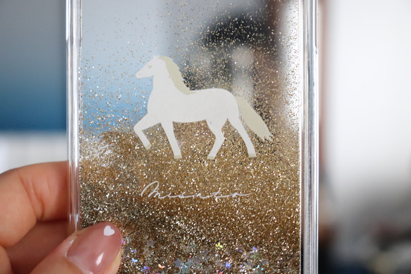 【名入れ】白馬のキラキラスマホケース(iphone/andoroid) 7枚目の画像