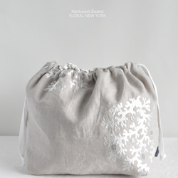 珊瑚柄刺繍インナーバッグ「ナチュラルカラー」・巾着・Mサイズ 2枚目の画像