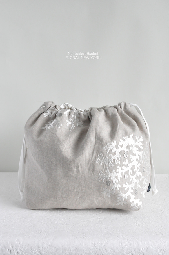珊瑚柄刺繍インナーバッグ「ナチュラルカラー」・巾着・Mサイズ 2枚目の画像