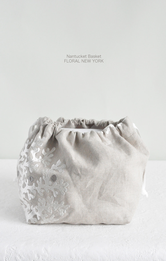 珊瑚柄刺繍インナーバッグ「ナチュラルカラー」・巾着・Mサイズ 4枚目の画像
