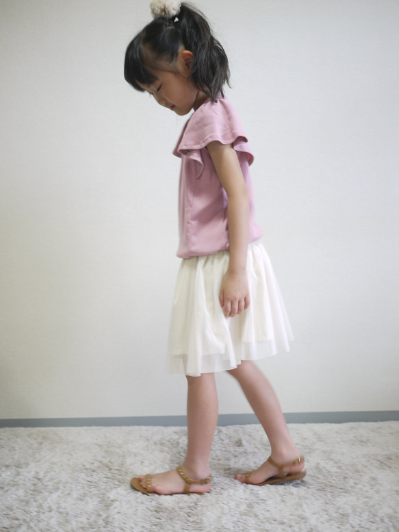 YONE　子供用ラッフルスリーブカットソーの型紙　パターン　子供服　女の子　ニット　半袖 3枚目の画像