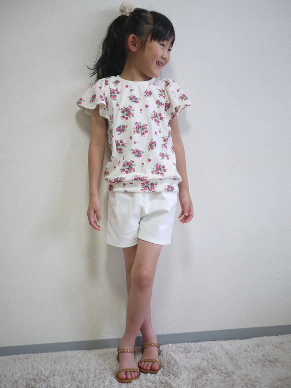 YONE　子供用ラッフルスリーブカットソーの型紙　パターン　子供服　女の子　ニット　半袖 4枚目の画像