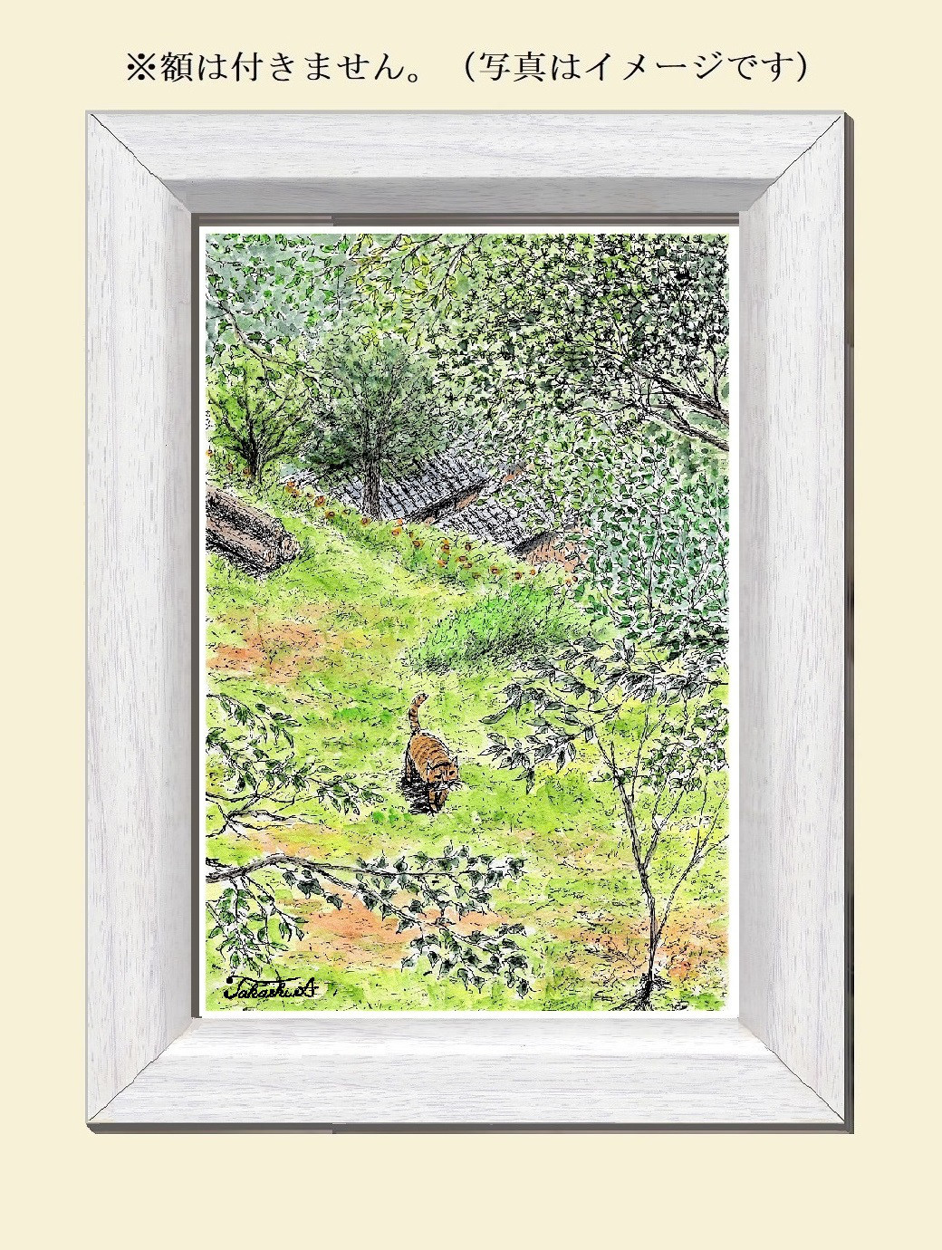 「猫とガーデン」水彩画 原画 猫とガーデン」水彩画 原画 オーダーメイド サンプル 猫の絵 水彩画