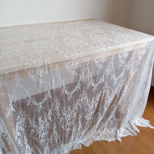 AZ085ホワイト 3M 幅広~150CM チュールレース生地 ラッセルレース